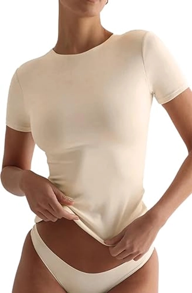 WINKEEY Tshirt Damen Slim Fit T-Shirt Y2k Crop Top Stretch Eng Kurzarm Sommer Outfits Basic Shirt Tops Tees