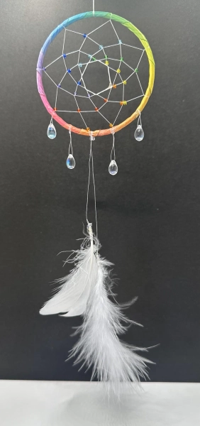 3" Hoop Metal Ring Ribbon Feather Bead Non-Traditional Dreamcatcher Hanging Ornament #2