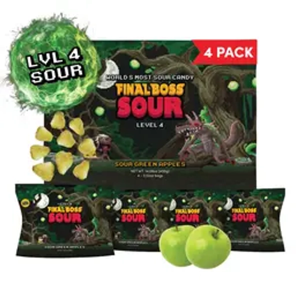Final Boss Sour - Green Apple - Level 4 (1 or 4-Pack) Real Fruit | Sour Challenges With Every Bite
