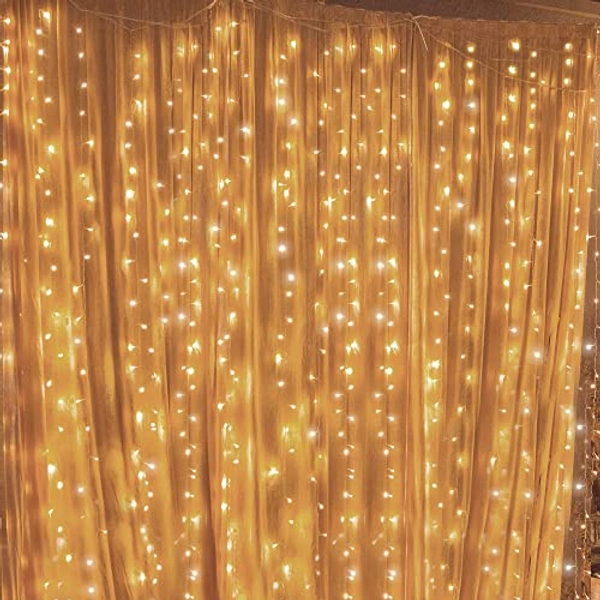 Twinkle Star 300 LED Curtain String Lights, 8 Modes Fairy Hanging Lights for Bedroom, Wedding, Party, Home Garden, Outdoor & Indoor Wall Decorations Twinkle Lights, Warm White