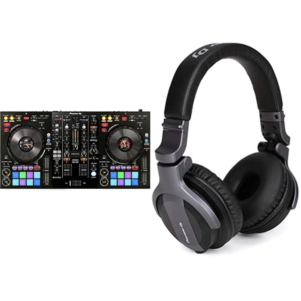 Pioneer DJ DDJ-800 2-Deck Rekordbox DJ Controller and Pioneer DJ CUE1 On-Ear DJ Headphone Bundle