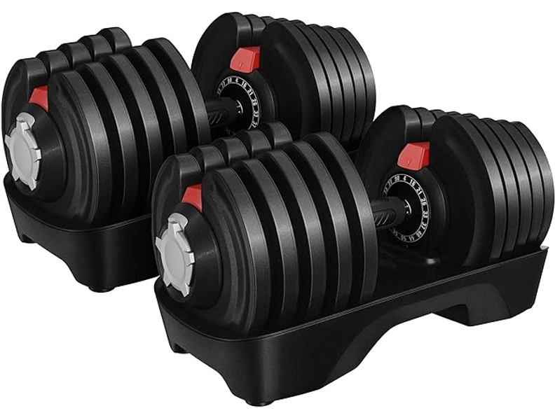 Yaheetech Adjustable Dumbbell Set 28/40/52.5/90LBS Adjustable Dumbbells Fast Adjust Dumbbell Weight Set with Anti-Slip Handle and Tray for Men/Women Home Gym Strength Training Equipment Single/Pair