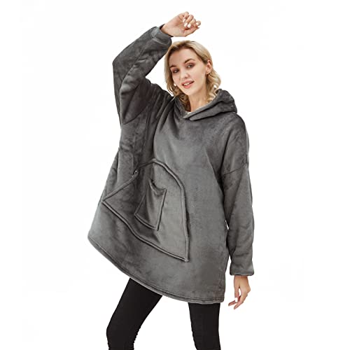 Hxcxrst Übergroße Hoodie Decke, Decken -Sweatshirt ， Frauenhaube, riesiger Pullover, superweich und komfortabel, geeignet für Erwachsene, Männer, Frauen, Teenager. - Grau