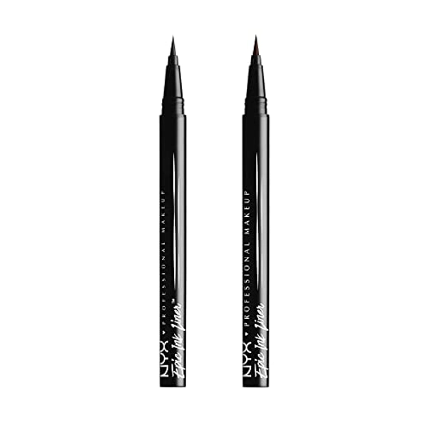 NYX PROFESSIONAL MAKEUP Epic Ink Liner, Waterproof Liquid Eyeliner - Black (Pack Of 2), Vegan Formula