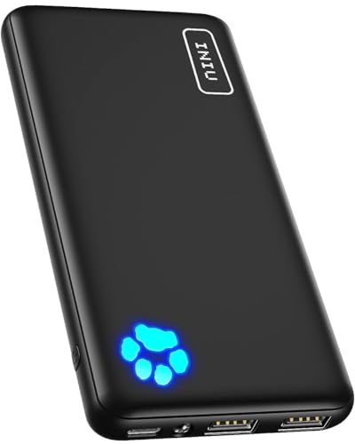 INIU Power Bank, USB C in&out Slimmest 10000mAh Portable Charger, Triple 3A High-Speed Charge External Battery Pack, Flashlight Phone Charger for iPhone 15 14 13 12 11 X Samsung S22 S21 Google LG iPad - black