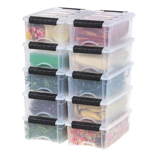 IRIS USA 5 Quart Stackable Plastic Storage Bins with Lids and Latching Buckles, 10 Pack - Clear, Containers with Lids and Latches, Durable Nestable Closet, Garage, Totes, Tubs Boxes Organizing - 5 Qt. - 10 Pack