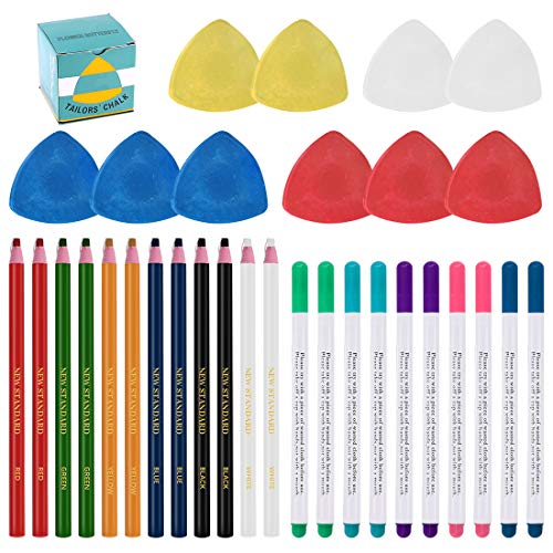 Swpeet 32Pcs Kit d’outils de couture professionnelle, y compris 10Pcs craie de tailleur professionnel et 12Pcs crayon de marque de couture avec 10Pcs 5 couleur disparaître stylo marqueur de tissu d