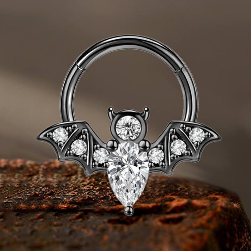 16G Bat Stainless Steel Hinged Nose Ring - Black+White / 1.2 mm * 10 mm