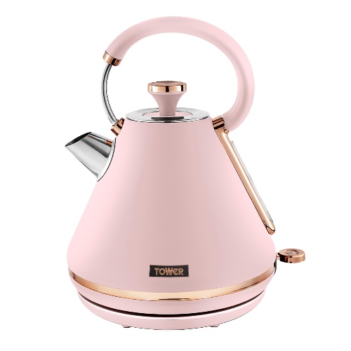 Tower T10044PNK Cavaletto Pyramid Kettle with Fast Boil, Detachable Filter, 1.7 Litre, 3000 W, Marshmallow Pink and Rose Gold - Marshmallow Pink and Rose Gold