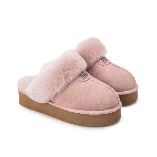 UGG AUZLAND SHEEPSKIN Platform UGG Slippers for Women Men,Australian Shearling Slipper Shoes Pink/Grey/Black/Chestnut,Warm and Comfort - 8 US - Pink