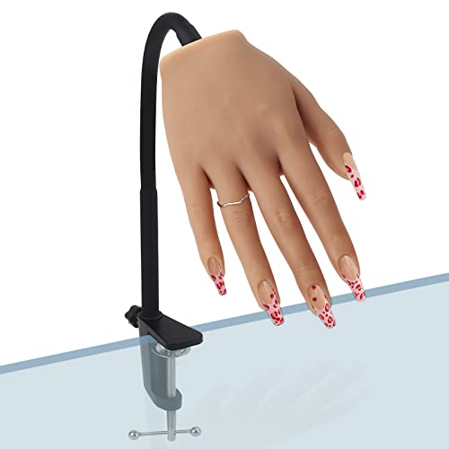 Practice Hand for Acrylic Nails, Soft Silicone Nail Hand Practice Mannequin Hand with Stand Bracket, Realistic Fake Hand for Nail Practice, Flexible Bendable Nail Training Hand for Nail Art (Right) - Silicone right hand with bracket