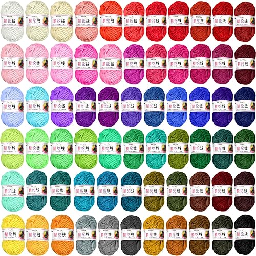 Timtin 66 Rolls Yarn Bulk for Knitting Assorted Colors Crochet Yarn Multipack 2887 Yards Knitting Acrylic Thread Mini Soft Cord Bundle Cord Skeins for Hand Knitting Craft Project Beginner Kit