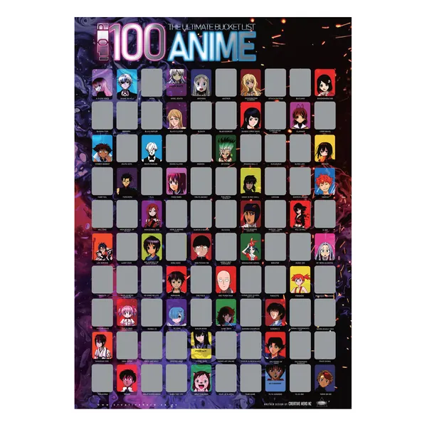 Creative Hero Top 100 Anime Scratch Off Poster - Anime Decor Bucket List With High Definition Photos & Prints, No Doubles - Premium Anime Merch for Men, Women, Teens - Glossy A2 Paper