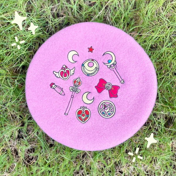 Embroidered Pink Wool Beret - Sailor Moon Magical Items