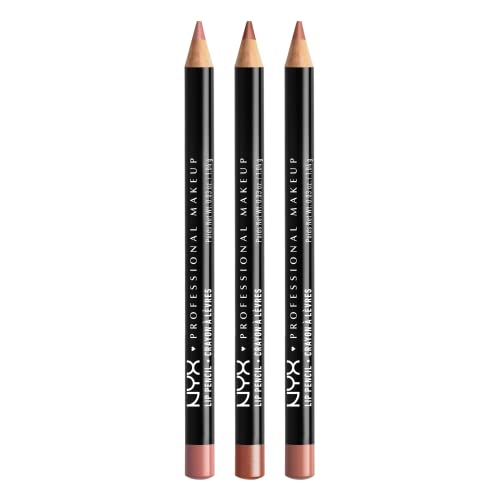 NYX PROFESSIONAL MAKEUP Slim Lip Pencil, Long-Lasting Creamy Lip Liner - Pack Of 3 (Peakaboo Neutral, Nude Pink, Ever) - Pack Of 3 (Peakaboo Neutral, Nude Pink, Ever) - 3 Count (Pack of 1)