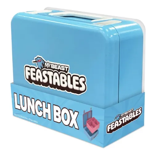 MrBeast Feastables World's Coolest Collectible Lunch Box, BPA-Free, Blue/Pink