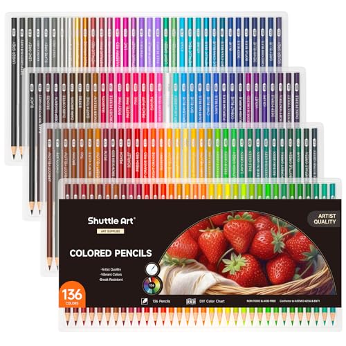 Shuttle Art 136 Coloured Pencils , Soft Core Colouring Pencils Set for Adult Colouring Books, Doodling, Sketching, Drawing, Art Supplies - 136 colour