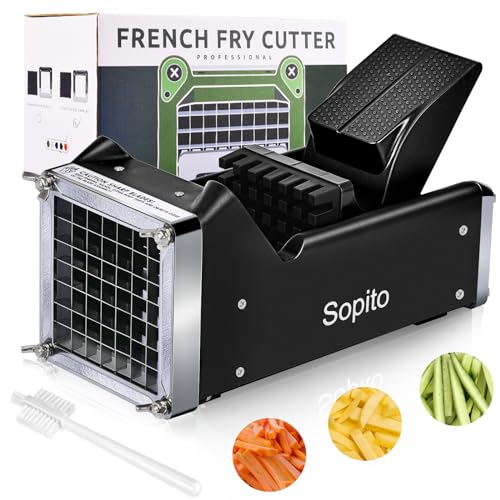 Potato Cutter, Sopito Home Made French Fry Cutter with 1/2 Inch Stainless Steel Blade Great for Potatoes Carrots Cucumbers - Black