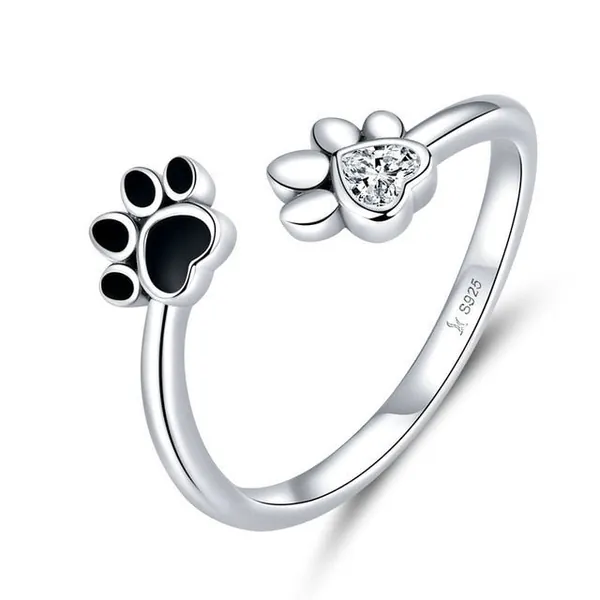 Sterling Silver Dog Paw Adjustable Rings - A