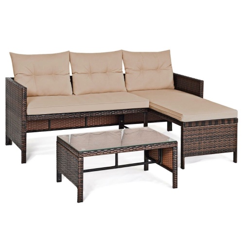 Outdoor Wicker 3 Seater Sofa Set with Leg Rest and Coffee Table