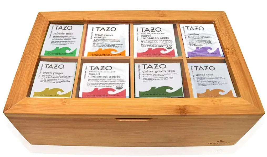 Tazo Tea Bags Sampler Assortment Gift Box - 80 Count - 14 Different Flavors Perfect Variety Pack in Bamboo Gift Box - Gift for Family, Friends, Coworkers ? Passion Fruit, Awake English Breakfast ... - 80 Count in Bamboo Organizer
