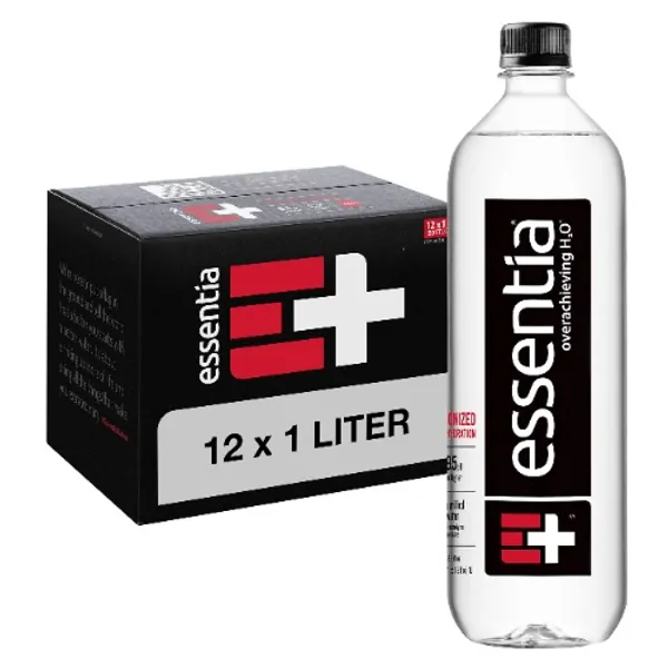 Essentia Bottled Water, 1 Liter, 12-Pack, Ionized Alkaline Water:99.9% Pure, Infused With Electrolytes, 9.5 pH Or Higher With A Clean, Smooth Taste - 