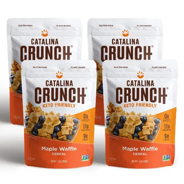 Catalina Crunch Maple Waffle Keto Cereal 4 Pack (9oz Bags) | Low Carb, Sugar Free, Gluten Free | Keto Snacks, Vegan, Plant Based Protein | Breakfast Protein Cereals | Keto Friendly Food - Maple Waffle 9 Ounce (Pack of 4)