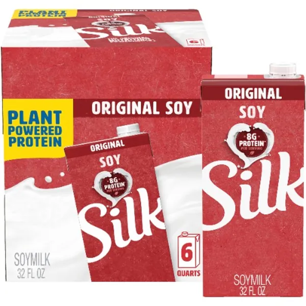 Silk Shelf-Stable Soy Milk, Original, Dairy-Free, Vegan, Non-GMO Project Verified, 1 Quart (Pack of 6) - 
