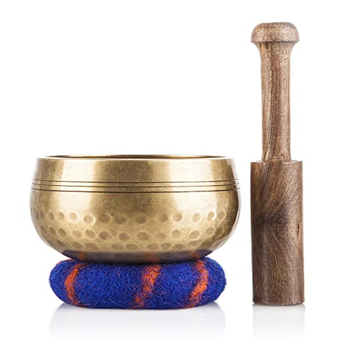 Ohm Store Tibetan Singing Bowl Set — Meditation Sound Bowl Handcrafted in Nepal for Yoga, Chakra Healing, Mindfulness, and Stress Relief — Unique Spiritual Gifts for Women and Men - Bronze