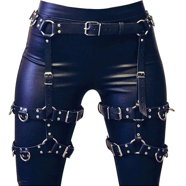 Women's Leather Body Harness Strappy Lingerie Punk Garter Adjustable Clothing Waist Leg Cincher Cage Belt
