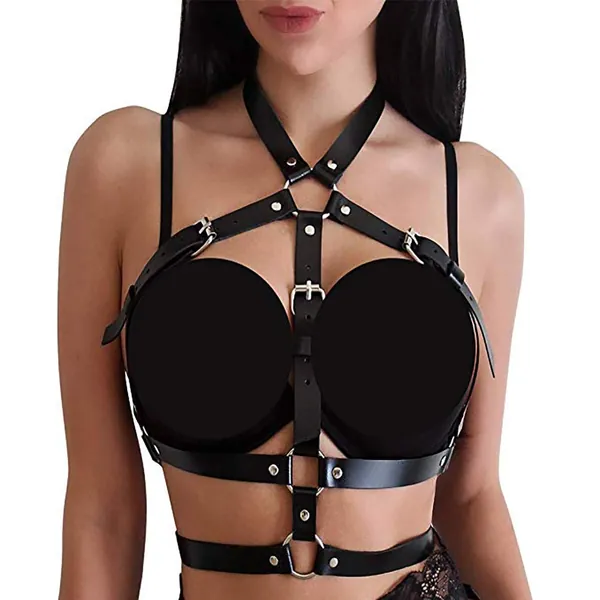 Women's Punk Waist Belt Body Chain Faux Leather Harness Adjustable with Buckles and O-Rings(LB23)