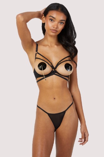 Sarah Black Open Cup Strappy Bra | UK 10