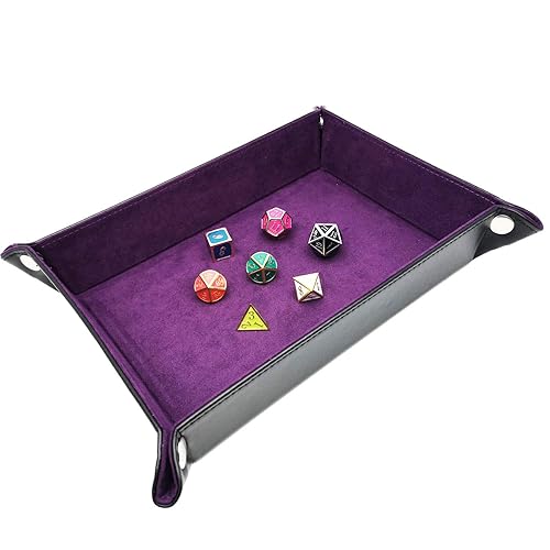 Dice Tray Purple PU Leather Folding Dice Tray Velvet for RPG Table Games as DND (Black Purple) - Black Purple