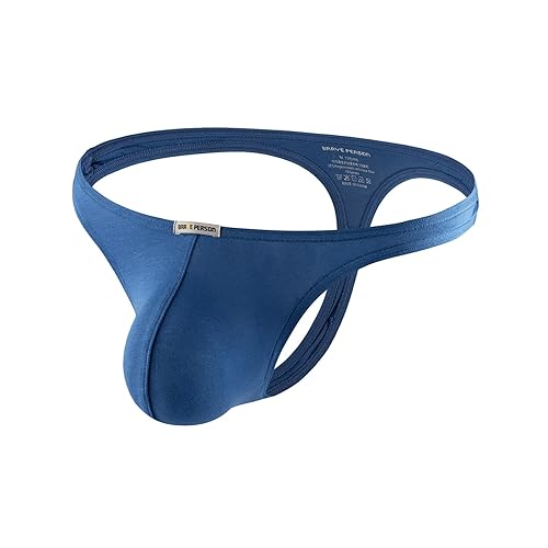 MuscleMate Men's Thong G-String Underwear, Hot Solid Men's Thong G-String Brief Underwear, Stretch and All-day Comfort. - Large - Blue