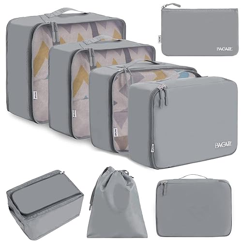 BAGAIL 8 Set Packing Cubes Luggage Packing Organizers for Travel Accessories-Pewter Color - Pewter Color - 8 Set
