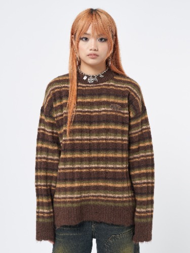 Hazel Striped Chunky Knit Jumper | XL / Brown