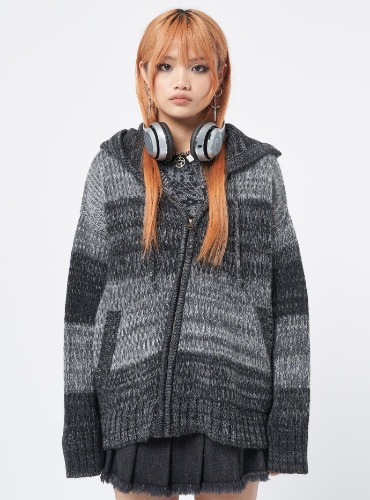 Carbon Oversized Knitted Zip-Up Hoodie | L / Grey