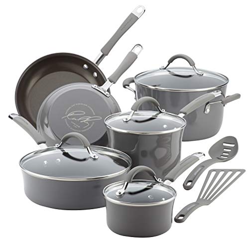 Rachael Ray - 16802 Rachael Ray Cucina Nonstick Cookware Pots and Pans Set, 12 Piece, Sea Salt Gray - Cookware Set - Sea Salt Gray