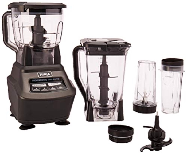 Ninja BL770 Mega Kitchen System, 1500W, 4 Functions for Smoothies, Processing, Dough, Drinks & More, with 72-oz.* Blender Pitcher, 64-oz. Processor Bowl, (2) 16-oz. To-Go Cups & (2) Lids, Black