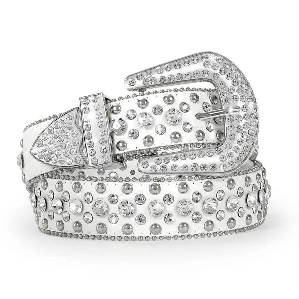 SANSTHS Women Rhinestone Belt for Jeans, Men Western Cowgirl Bling Studded Belt Faux Crocodile Grain Leather