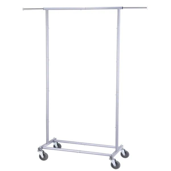 Simple Trending Standard Rod Clothing Garment Rack, Rolling Clothes Organizer on Wheels for Hanging Clothes, Silver