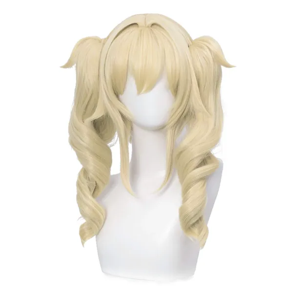 SL Blonde Cosplay Wig with Pigtails for Barbara Genshin Cosplay Costume Girls Women Anime Curly Lolita Hair Wigs with Ponytails Bangs + Cap