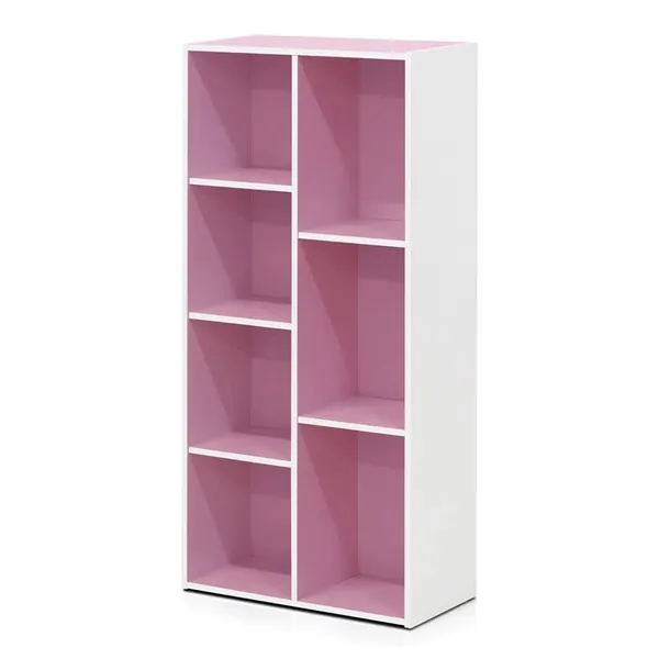 Furinno 7-Cube Reversible Open Shelf, White/Pink 11048WH/PI