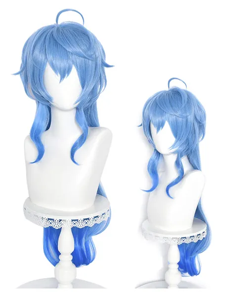 Ganyu Cosplay Wig Blue Wavy Cosplay Wig for Game Lolita Party Harajuku Hair (Ganyu)