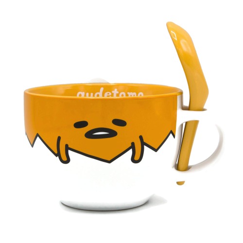 Silver Buffalo Gudetama Dangerous Situations Boxed Ceramic Soup Mug w/ Spoon, 24-Ounce