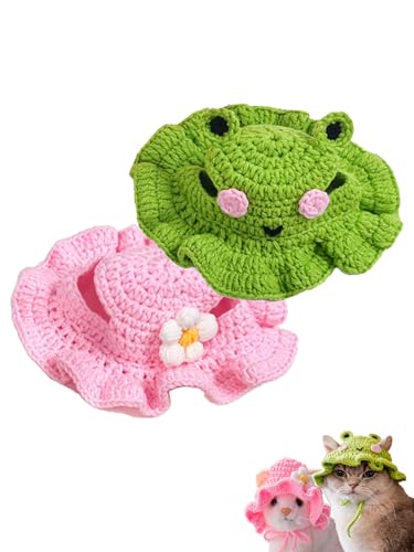 QWINEE 2Pcs Cartoon Design Knit Cute Dog Hat Soft Cat Hat Rabbit Hat Halloween Christmas Party Costume Head Wear Accessories for Puppy Cat Kitten Small Dogs Small Animals Multicolor M - Medium - Multicolor