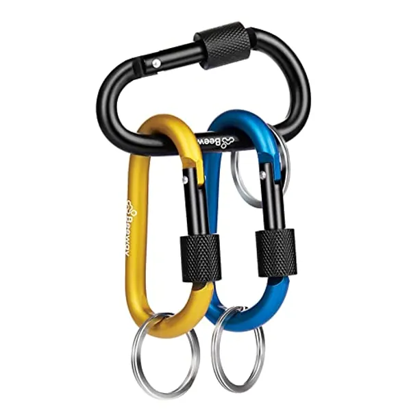BEEWAY Locking Carabiner, Premium Aluminum Alloy D-Ring Carabiners Key Chain Clip Hook for Camping, Hiking, Traveling, Fishing, Backpack