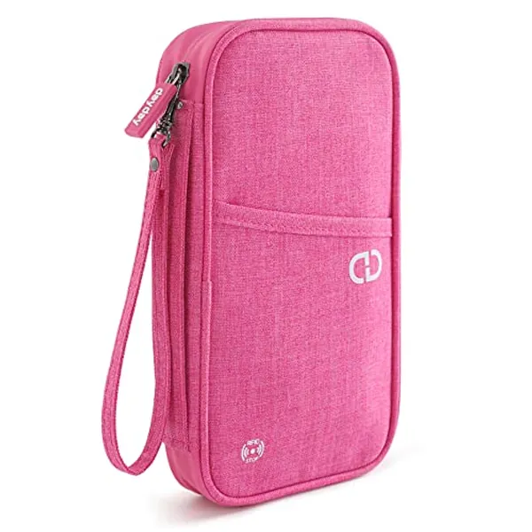 dayday® Passport Holder for Travel Family - RFID Blocking Travel Wallet Organizer Bag for Documents - Water-Resistant Passport Wallet with Wrist Strap - Pink