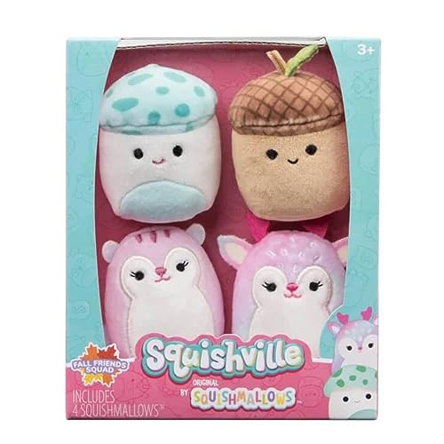Squishmallows Squishville by Original Fall Friends Squad Plush - Four 2-Inch Plush - Toys for Kids - Prehistoric Squad