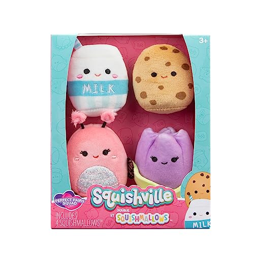 Squishmallows Squishville by Original Perfect Pairs Squad Plush - Four 2-Inch Plush Including Jackie, Andreina, Melly, and Neeona - Toys for Kids
